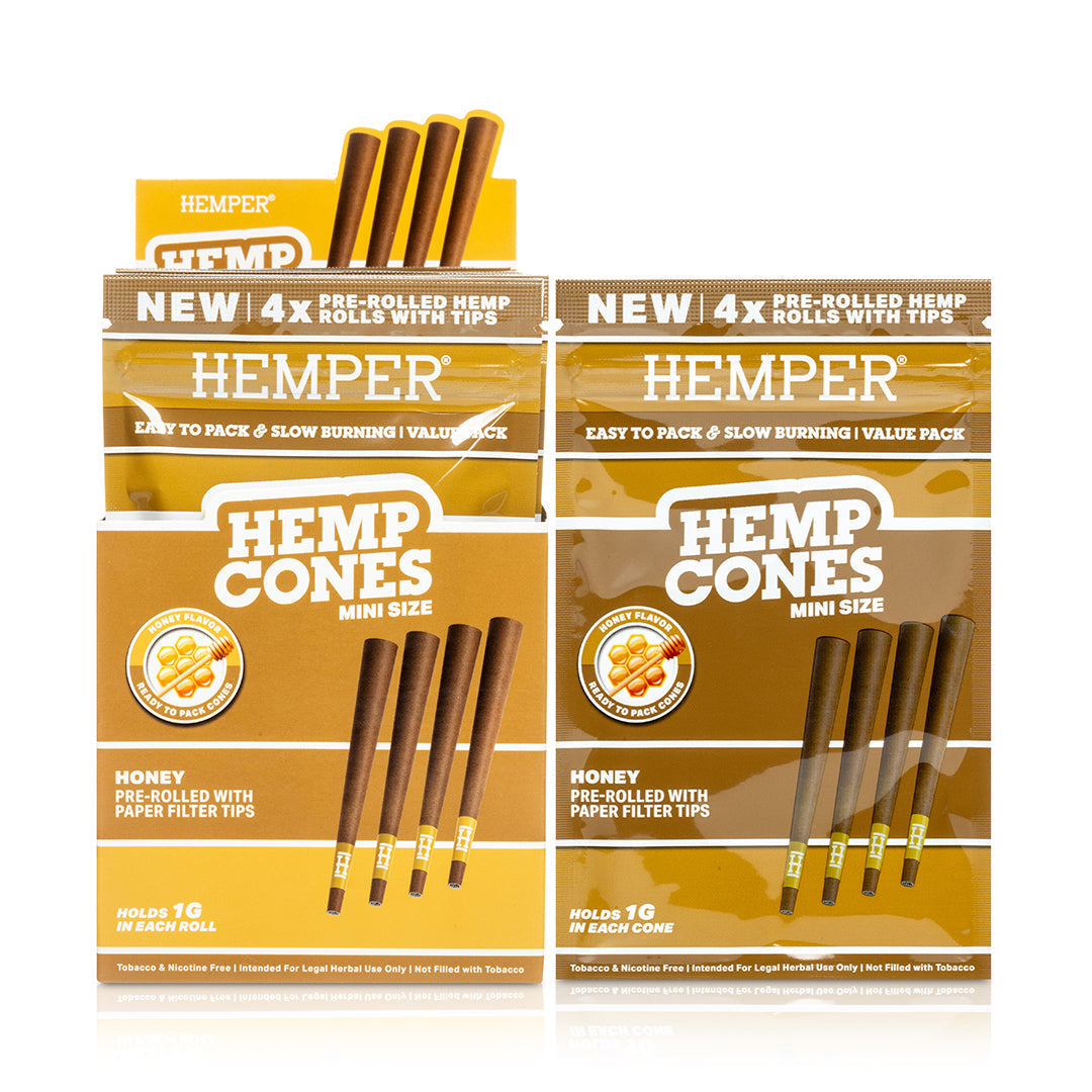 Hemper Pre-Rolled 4PK Paper Tip Hemp Cones | Mini Size - 12ct Display