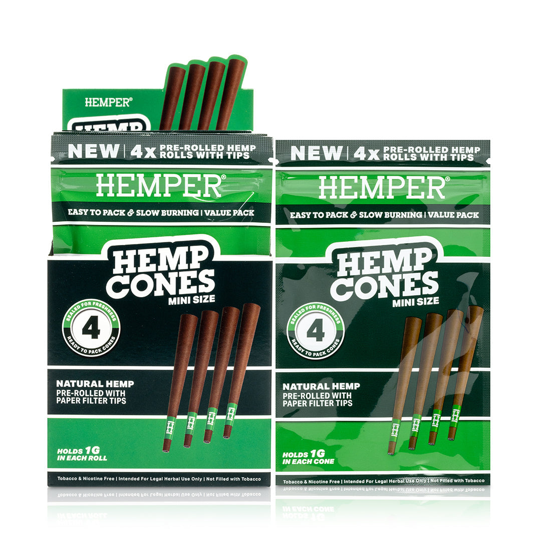 Hemper Pre-Rolled 4PK Paper Tip Hemp Cones | Mini Size - 12ct Display