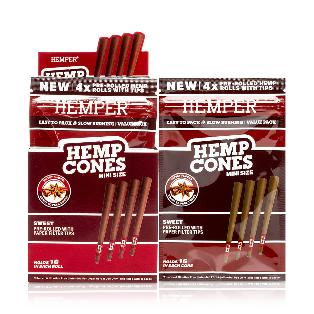 Hemper Pre-Rolled 4PK Paper Tip Hemp Cones | Mini Size - 12ct Display