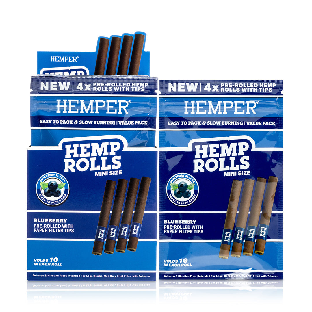 Hemper Pre-Rolled 4PK Paper Tip Hemp Rolls | Mini Size - 12ct Display