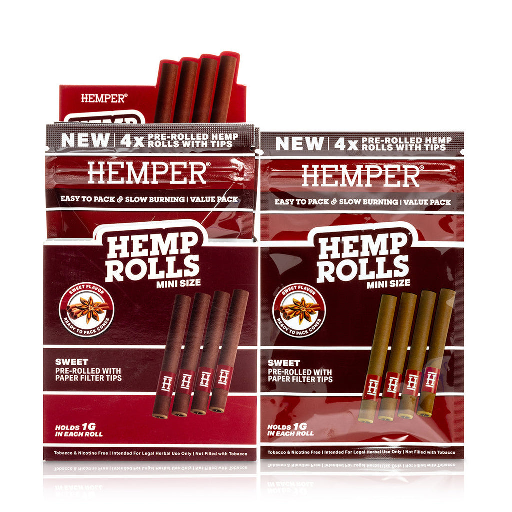 Hemper Pre-Rolled 4PK Paper Tip Hemp Rolls | Mini Size - 12ct Display