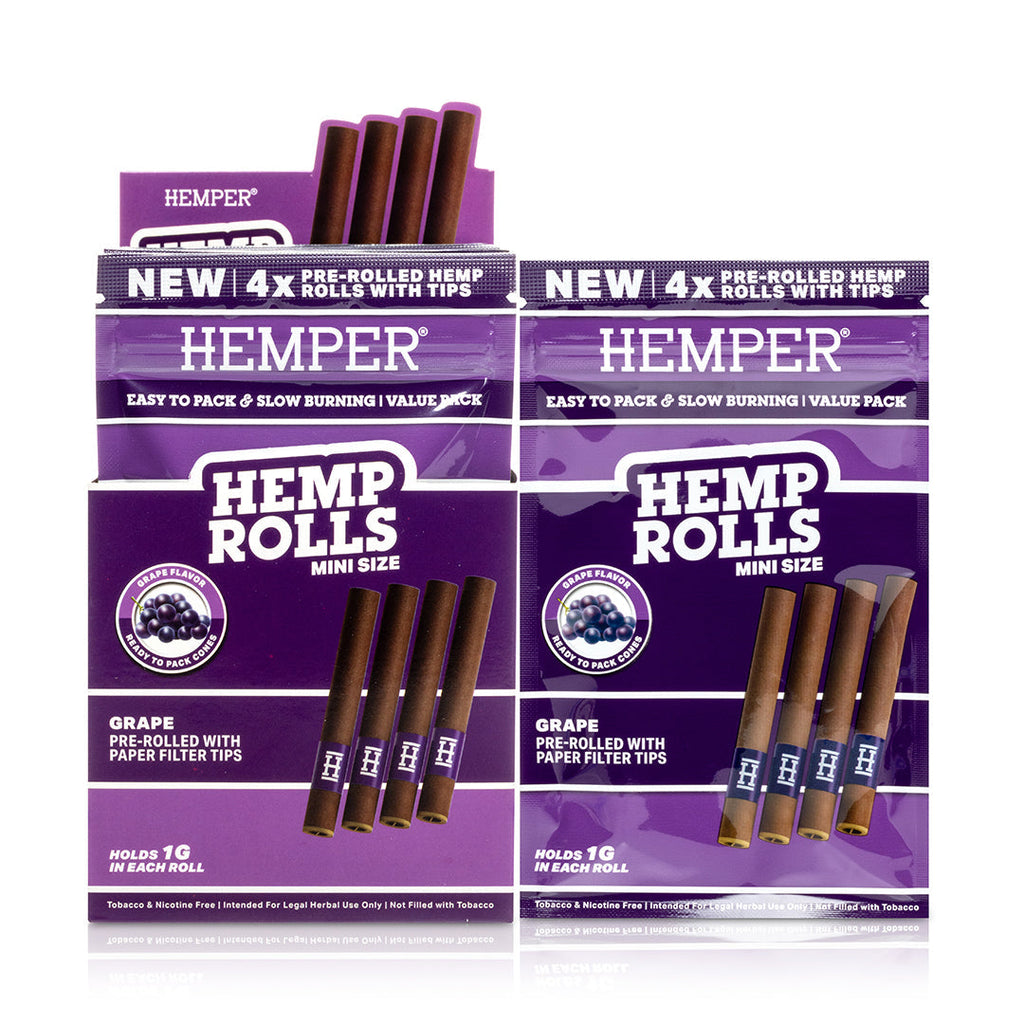 Hemper Pre-Rolled 4PK Paper Tip Hemp Rolls | Mini Size - 12ct Display
