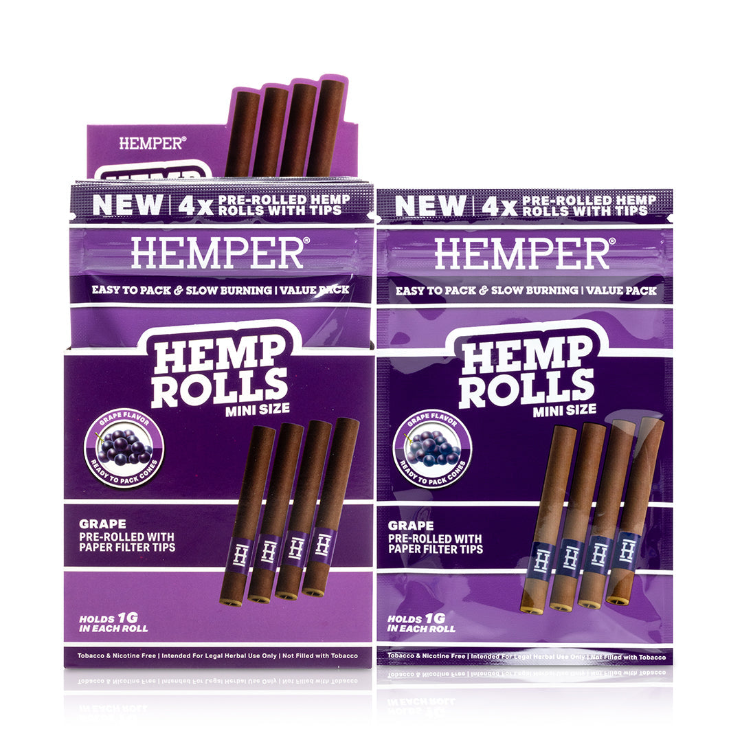 Hemper Pre-Rolled 4PK Paper Tip Hemp Rolls | Mini Size - 12ct Display