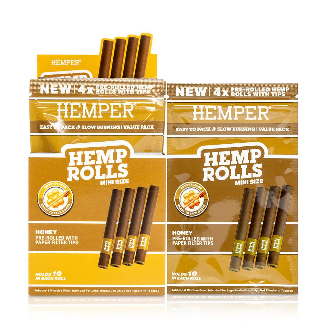 Hemper Pre-Rolled 4PK Paper Tip Hemp Rolls | Mini Size - 12ct Display