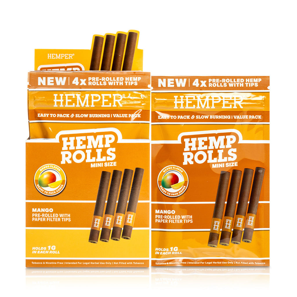Hemper Pre-Rolled 4PK Paper Tip Hemp Rolls | Mini Size - 12ct Display