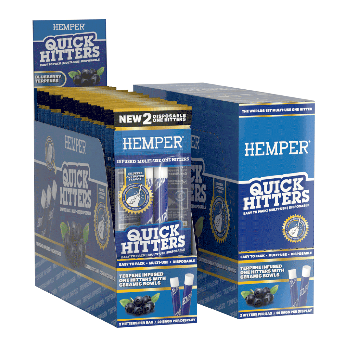 Hemper Quick Hitters | 2PK Disposable Blueberry One-Hitter | 20ct Display