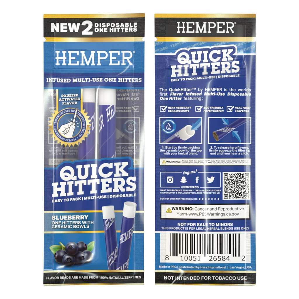 Hemper Quick Hitters | 2PK Disposable Blueberry One-Hitter | 20ct Display