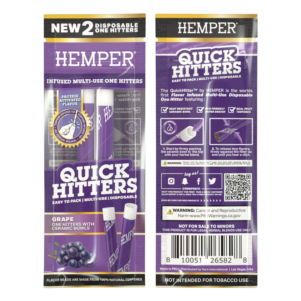 Hemper Quick Hitters | 2PK Disposable Grape One Hitter | 20ct Display