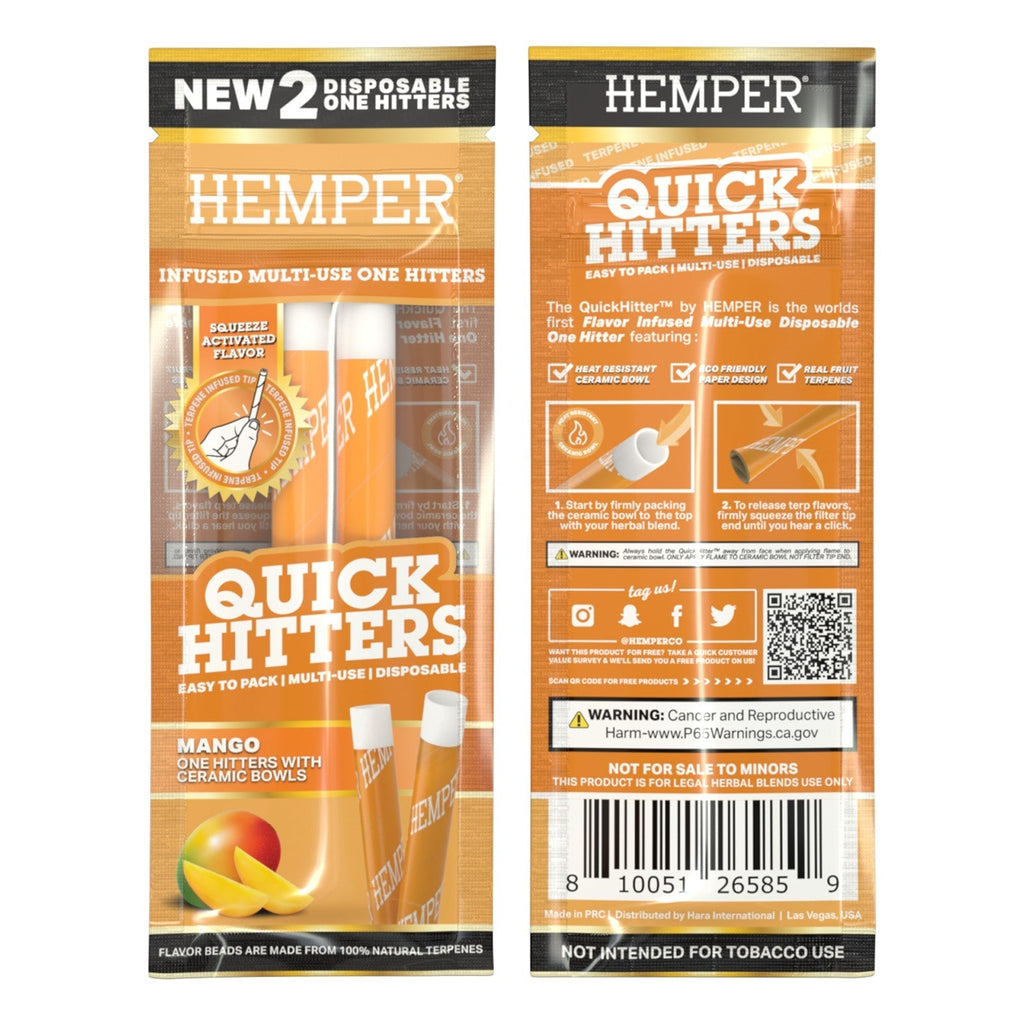 Hemper Quick Hitters | 2PK Disposable Mango One Hitter | 20ct Display