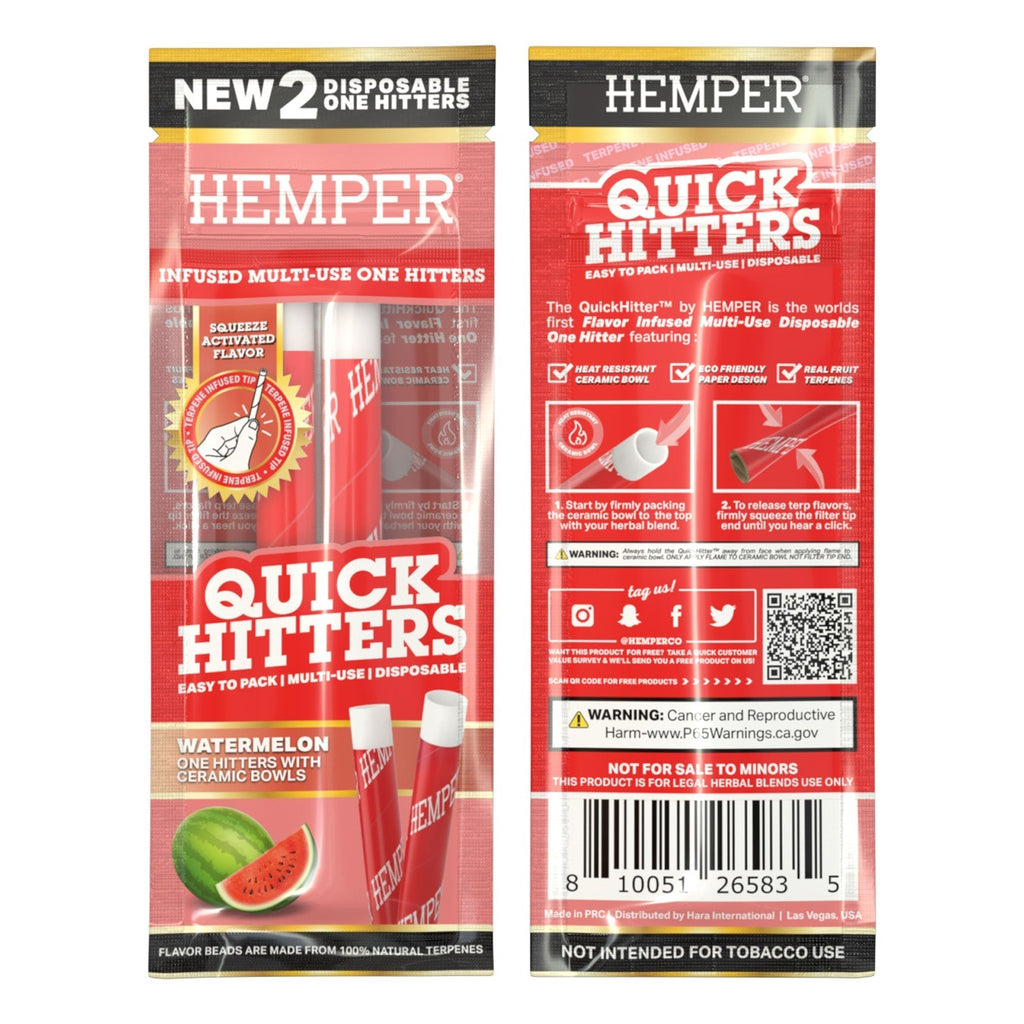 Hemper Quick Hitters | 2PK Disposable Watermelon One Hitter | 20ct Display