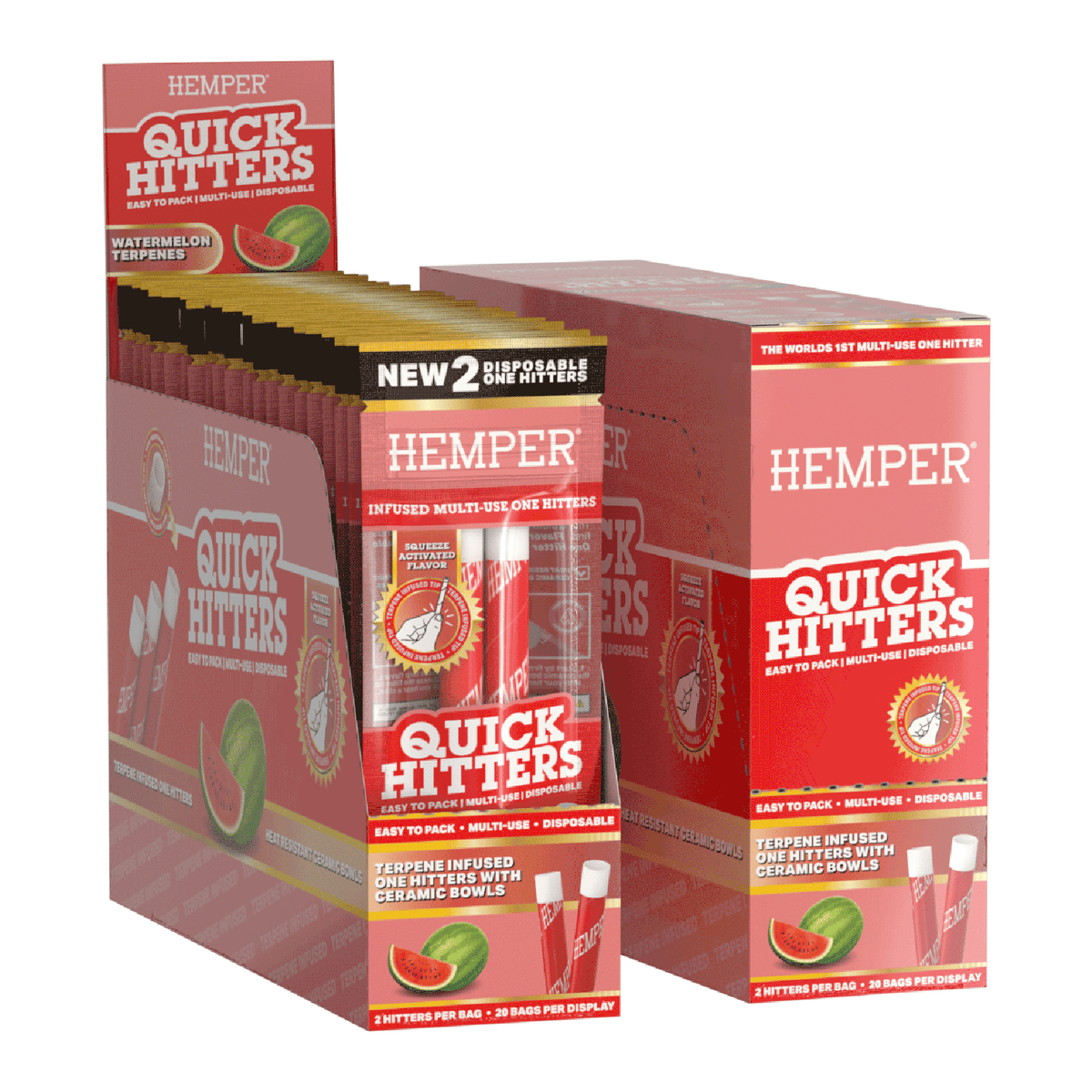 Hemper Quick Hitters | 2PK Disposable Watermelon One Hitter | 20ct Display