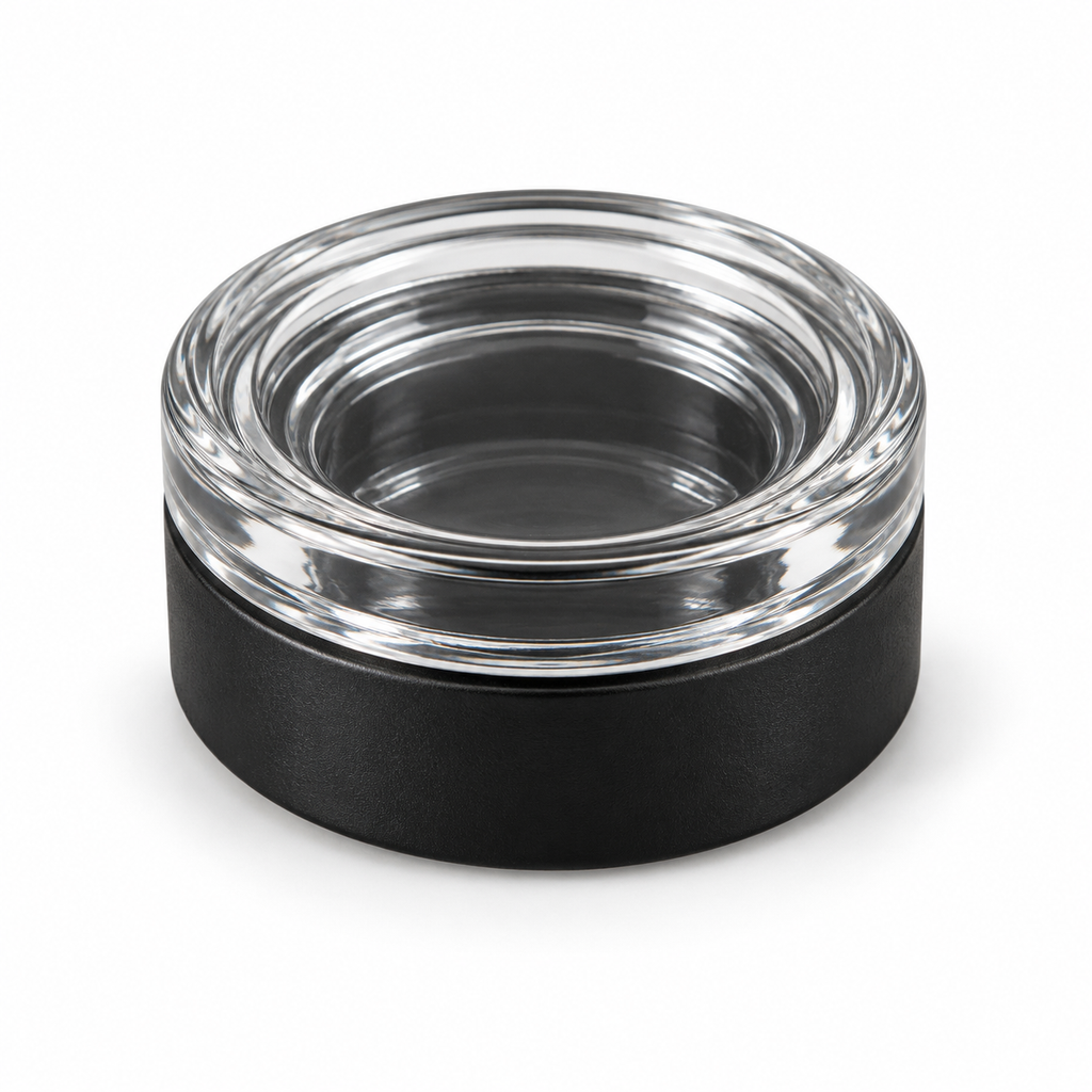 RD-9ML round black storage container with clear lid on white background