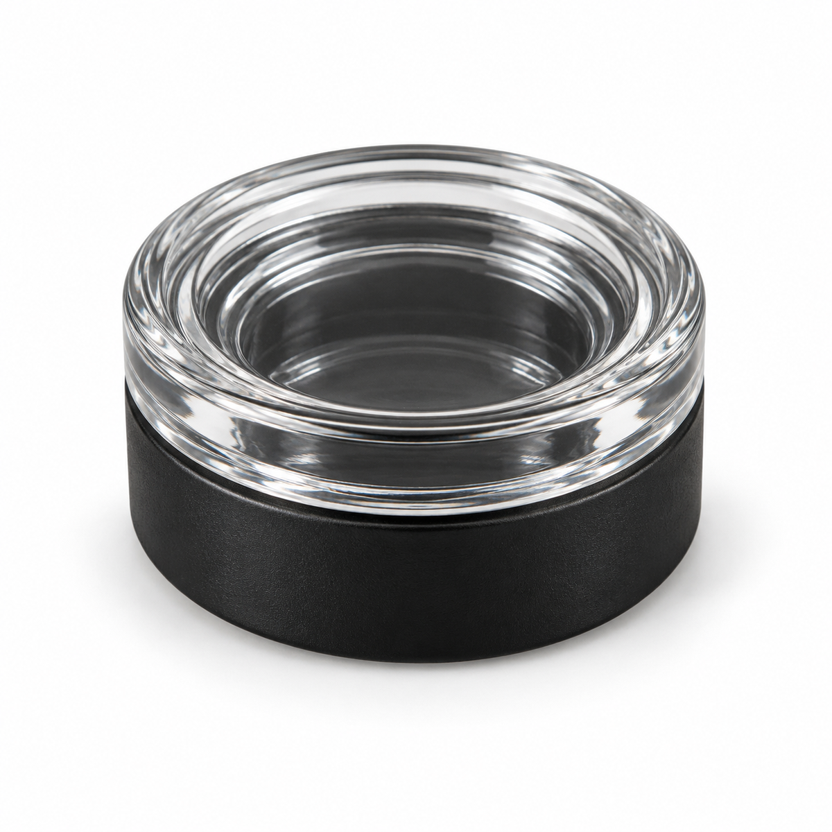 RD-9ML round black storage container with clear lid on white background