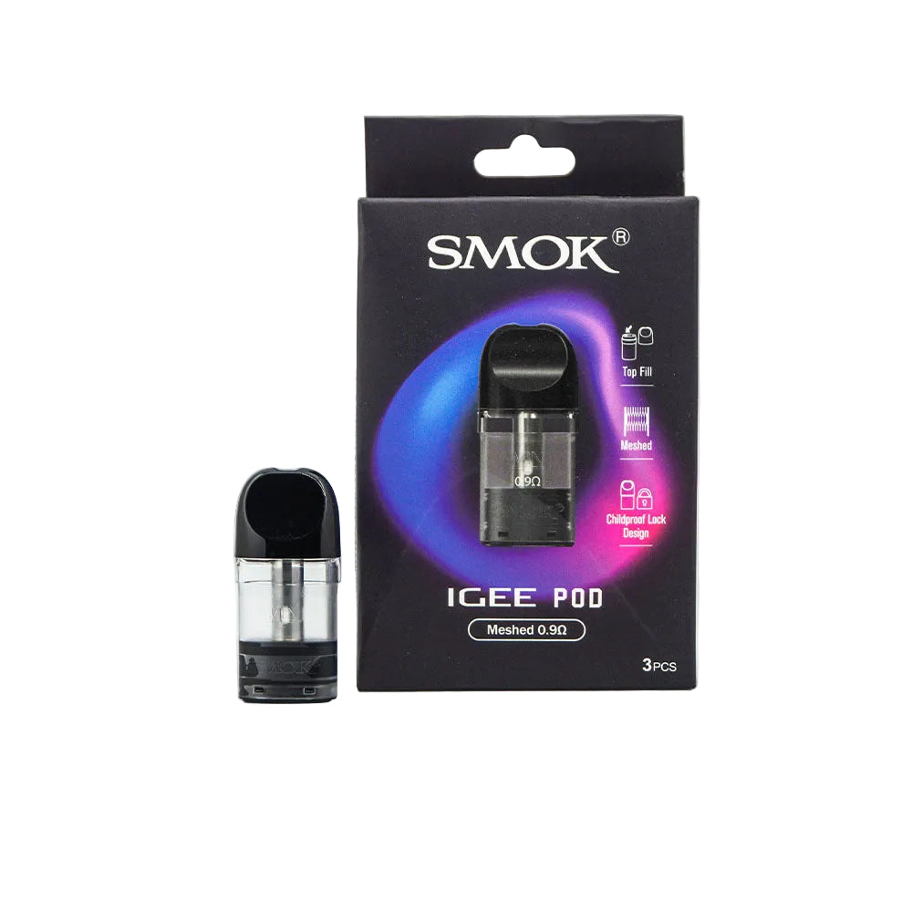 SMOK IGEE meshed 0.9 ohm replacement pod with retail packaging