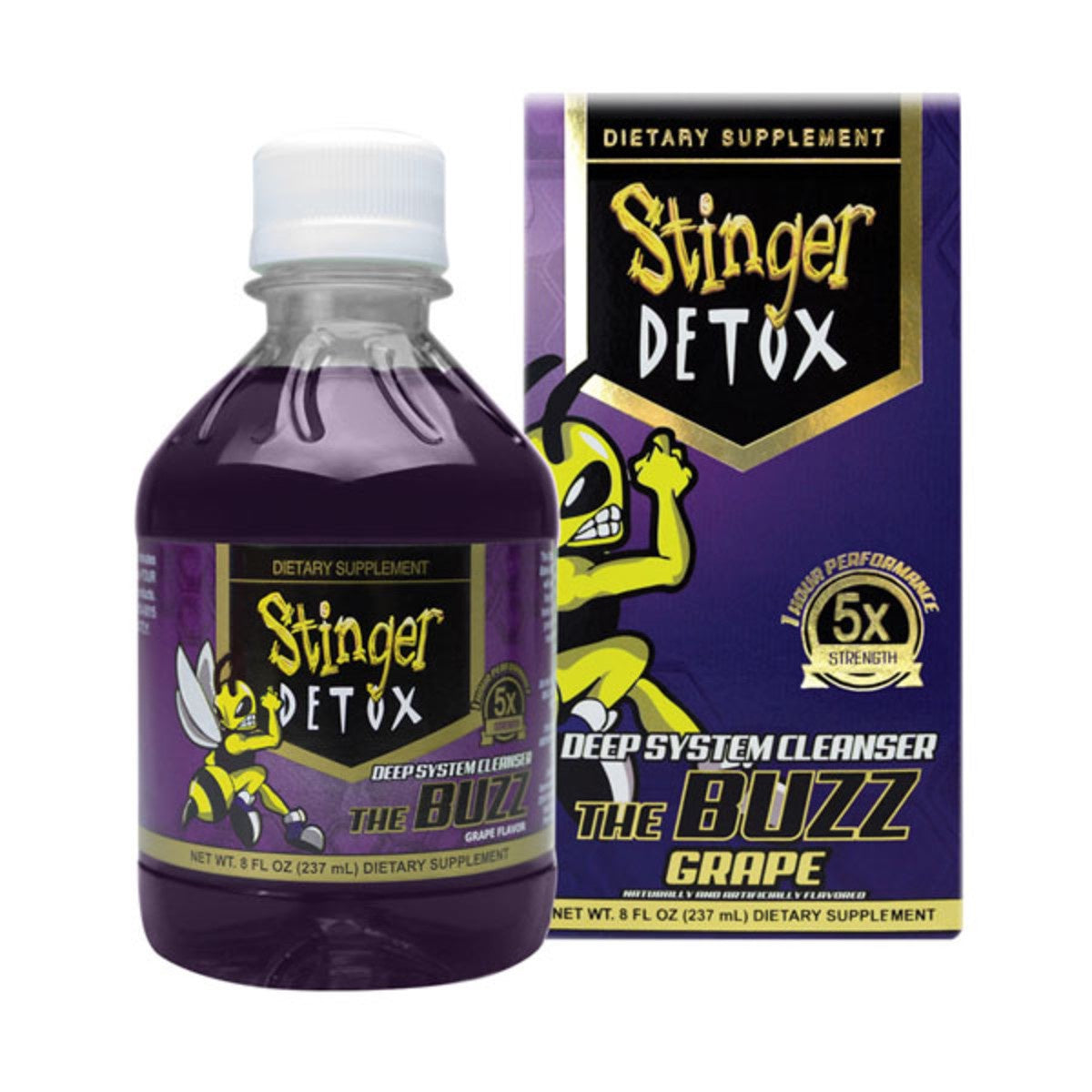 Stinger Detox Buzz 5X Grape 8 fl oz bottle and retail box