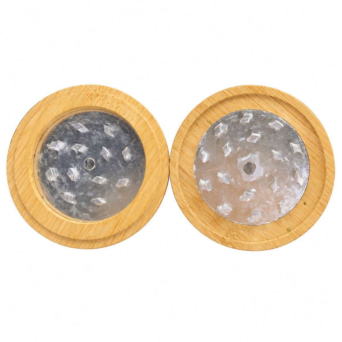 Two-piece grinder inside Sugar Skull jar lid, digitally edited actual product photo on white background
