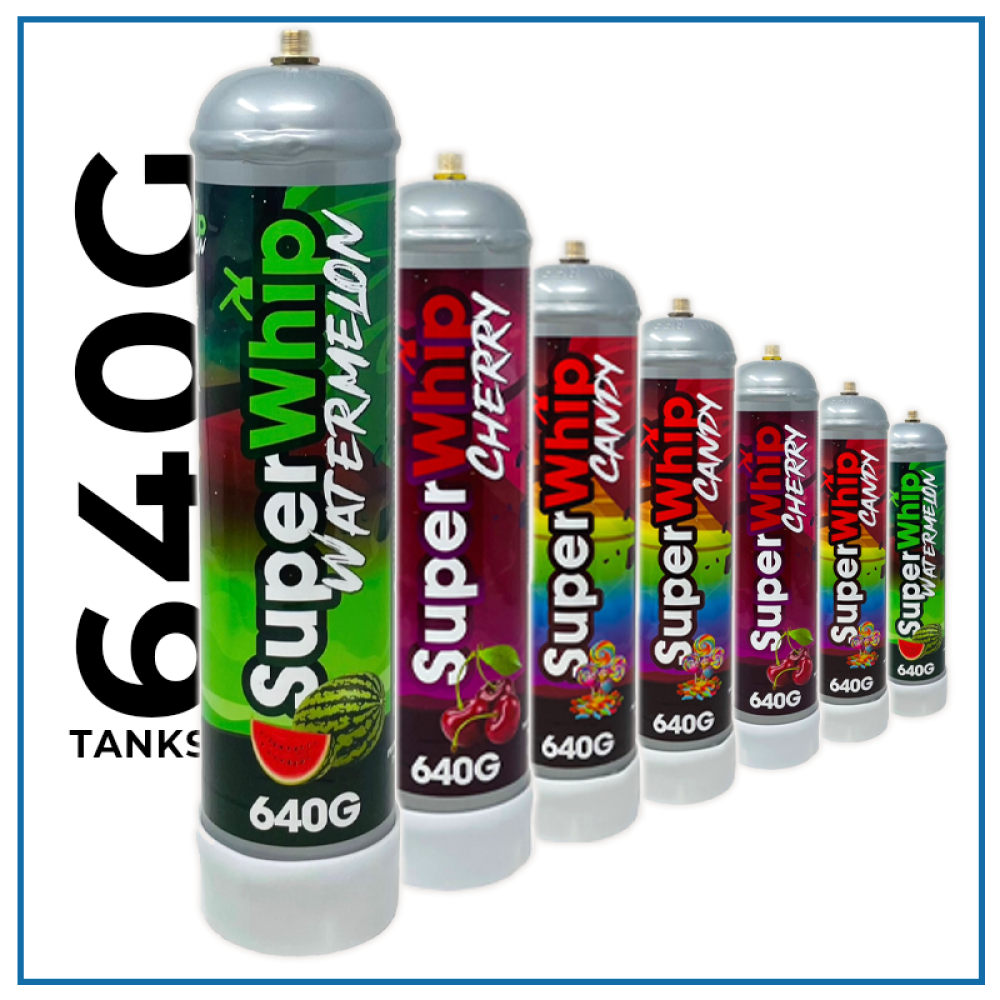 SuperWhip 640g N2O cream charger flavor lineup