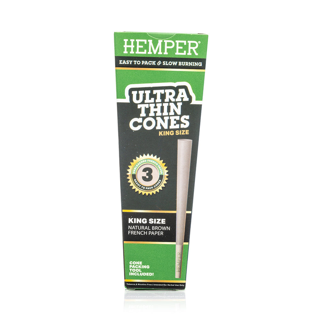 Hemper 3PK King Size Pre-Rolled Cones | Unbleached Paper - 24ct Display