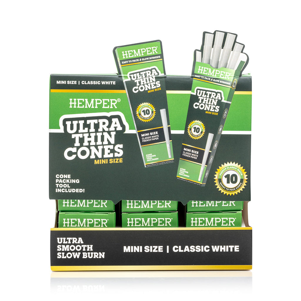 Hemper 10PK Pre-Rolled Mini Cones | French White Paper - 24ct Display
