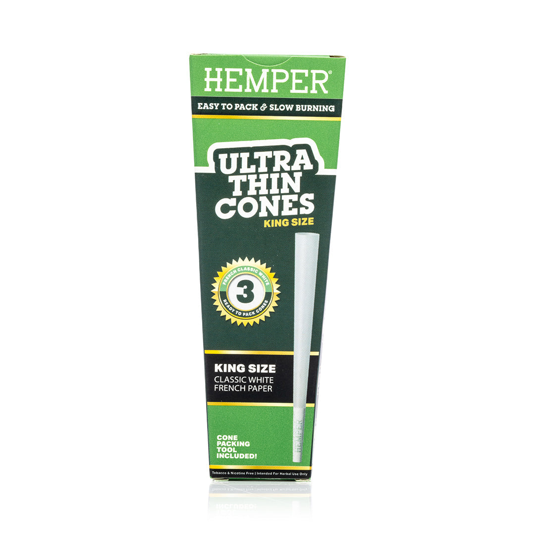 Hemper 3PK King Size Pre-Rolled Cones | French White Paper - 24ct Display
