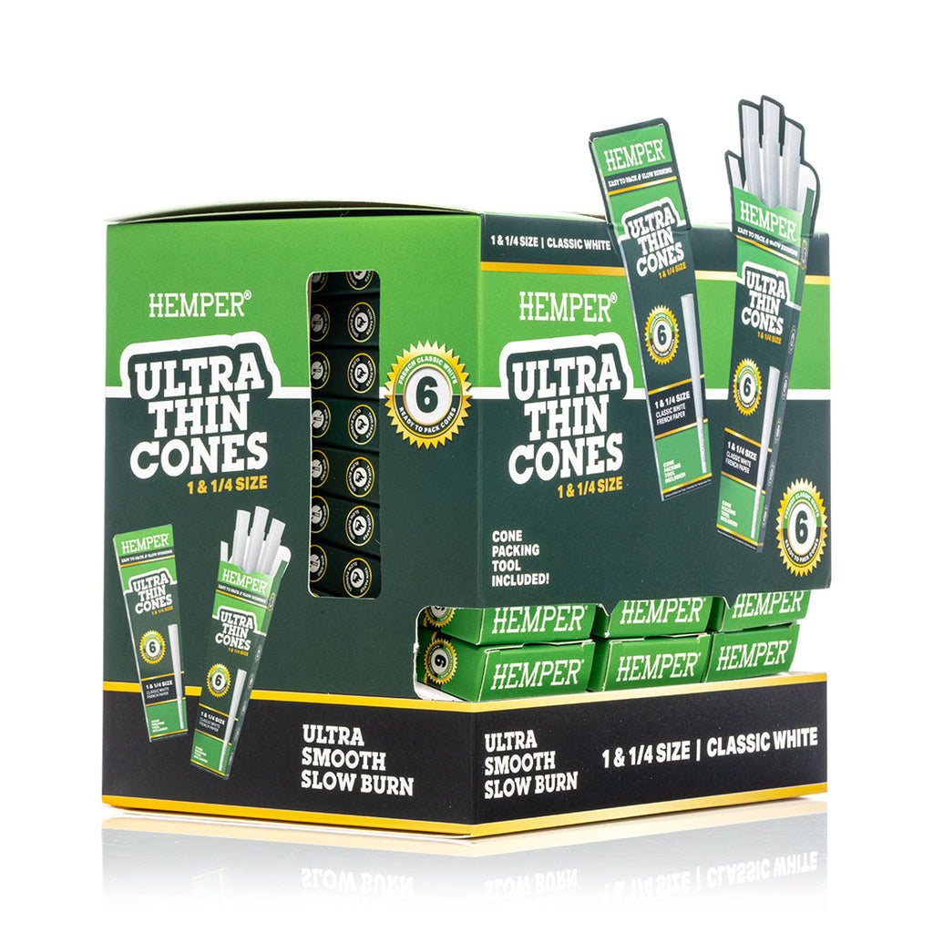 Hemper 6PK 1.25” Pre-Rolled Cones | French White Paper - 24ct Display