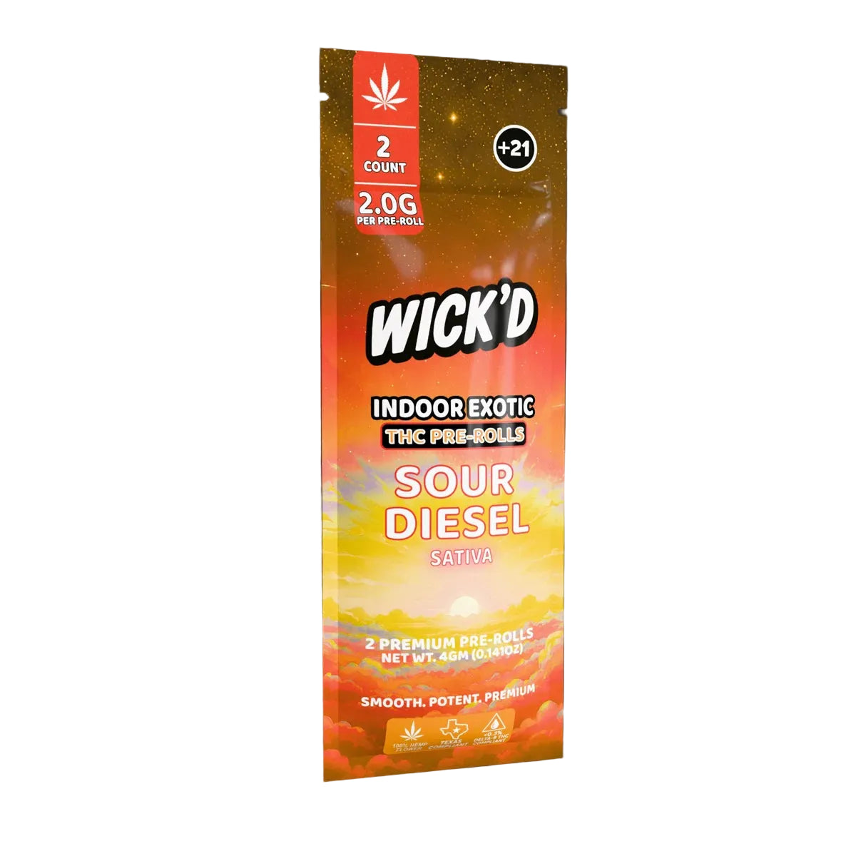 Wick'd Indoor Exotic THC Pre-Rolls – 2 Pack / 4 g – Sour Diesel